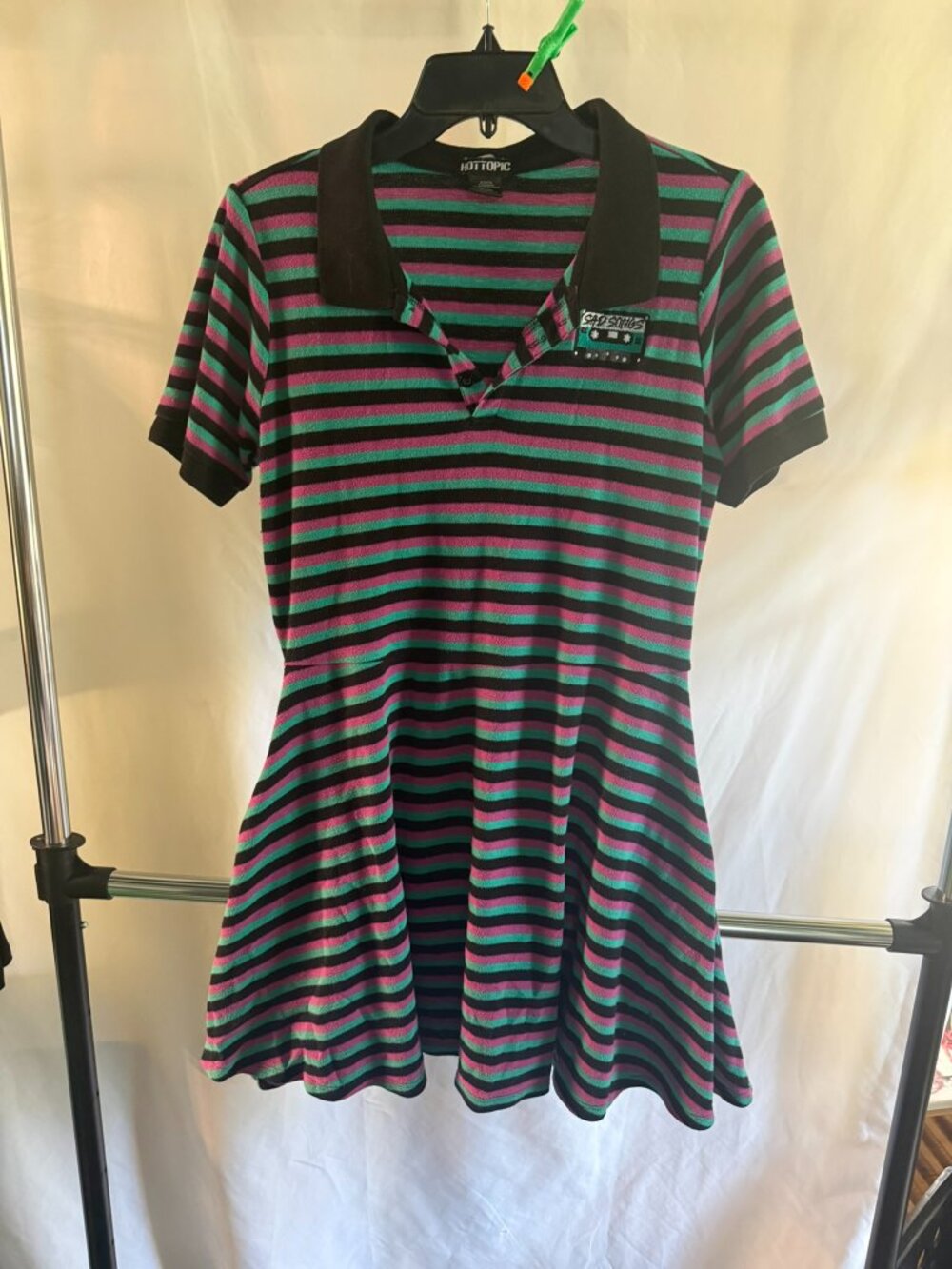 Hot Topic Sad Songs Striped Polo Skater Dress XL With POCKETS